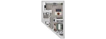 1 Bed A Floor Plan  at Noca Blu, Illinois
