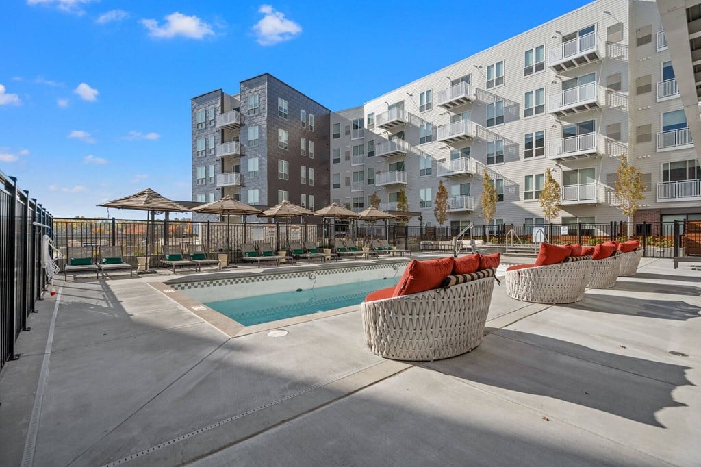 Poolside Area at The Hallon Apartments, Hopkins, MN, 55343
