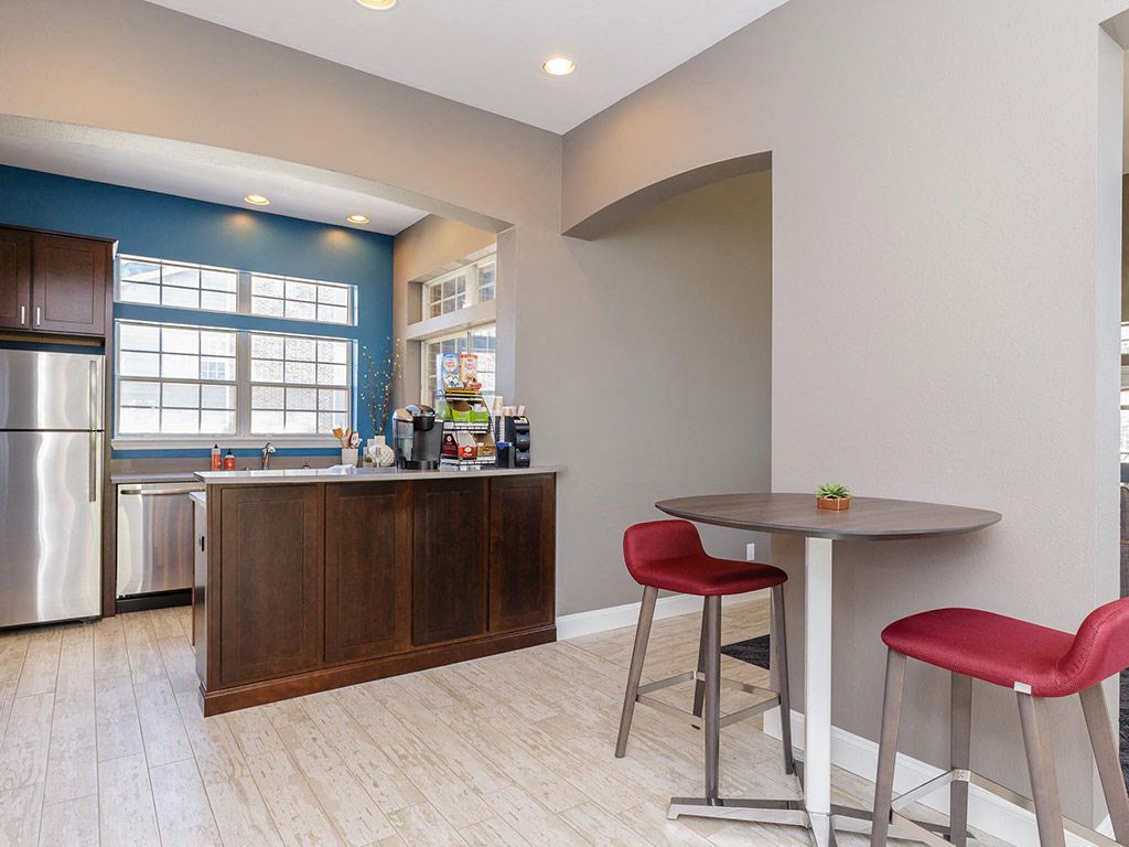 Clubhouse coffee bar at Reflection Cove Apartments in Missouri, 63021