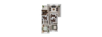 two bedroom floor plan at The Bradford at Easton luxury apartments in Columbus, Ohio