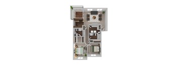 two bedroom floor plan at The Bradford at Easton luxury apartments in Columbus, Ohio