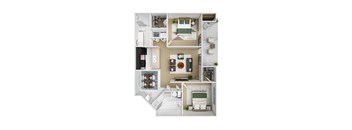 3d floor plan of a house with bedrooms and a living room