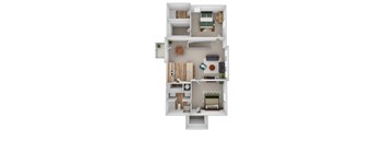 a stylized floor plan of a 1 bedroom apartment