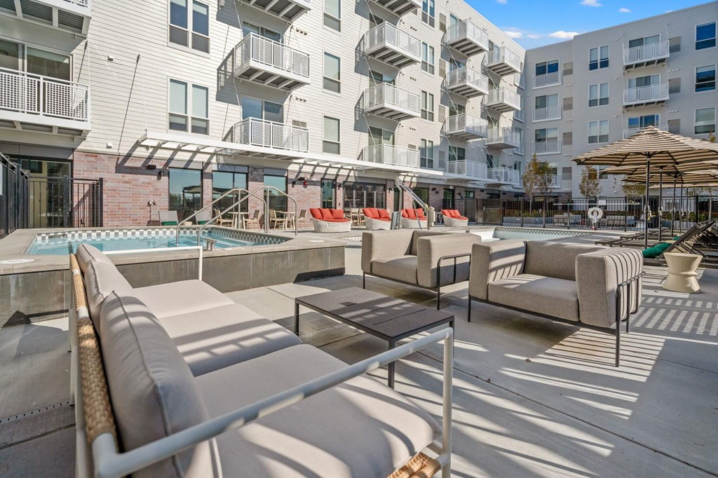 Poolside Lounge Area at The Hallon Apartments, Hopkins, MN