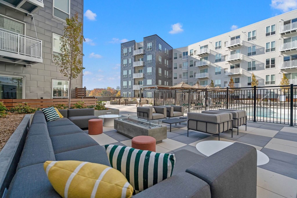 Rooftop lounge at The Hallon apartments, Hopkins, MN, 55343