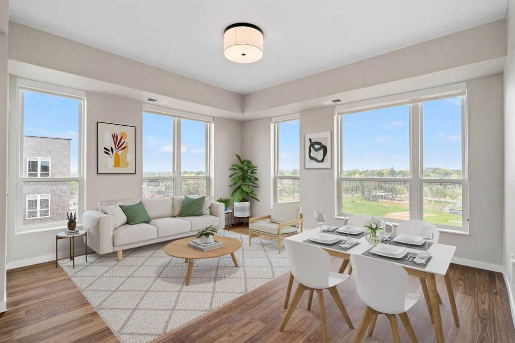 living room and dining area at The Hallon Apartments, Hopkins, Minnesota