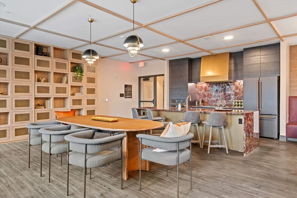 Resident Kitchen and gathering area at The Hallon Apartments,  Hopkins, MN
