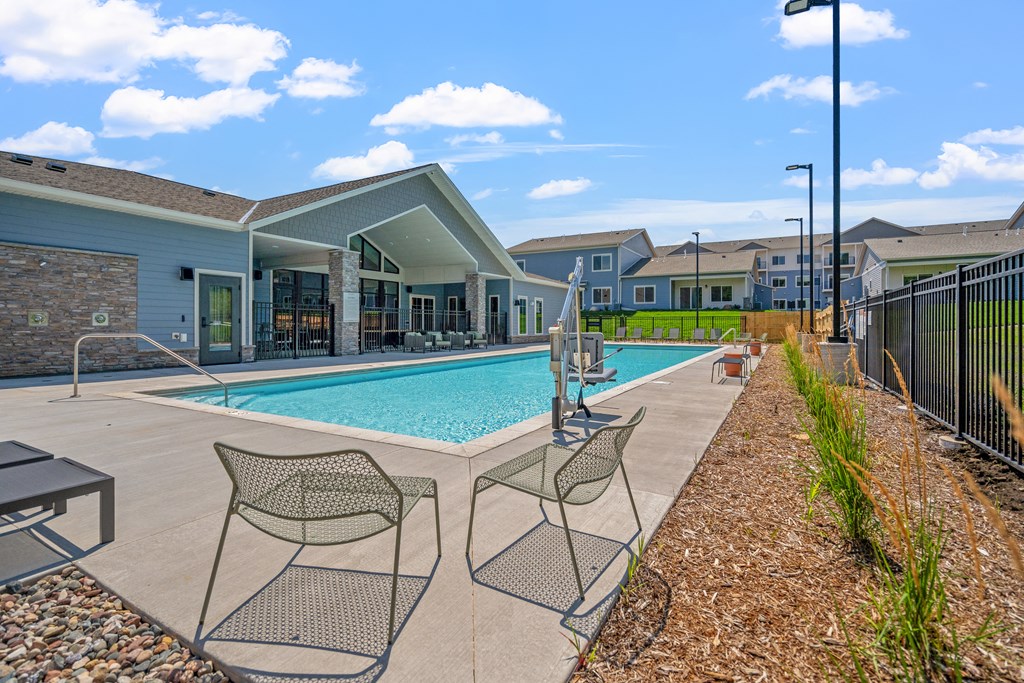 A resort style pool at The Lodge apartments in Rochester MN