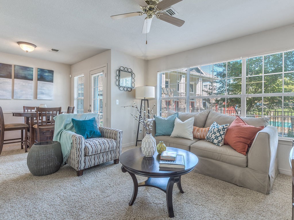 Modern Living Room at The Villas at Bailey Ranch Apartments, Owasso, OK