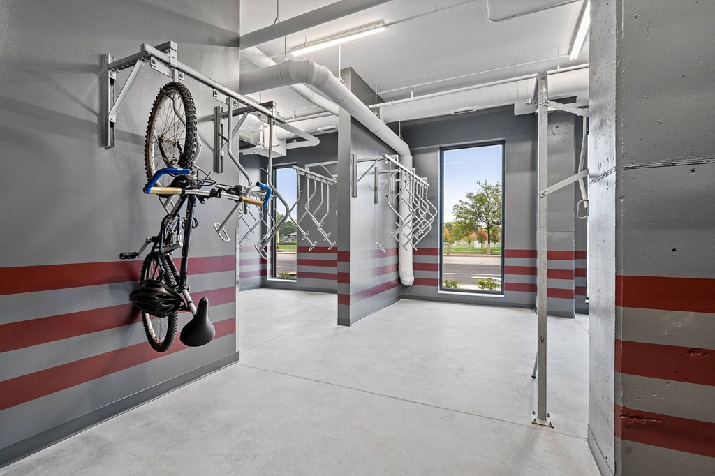 Bike Room with Vertical Storage at The Hallon Apartments,  Hopkins, MN, 55343