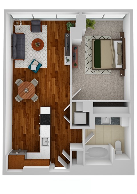 A1 1 Bed 1 Bath Floor Plan at Optima Old Orchard Woods, Illinois, 60077