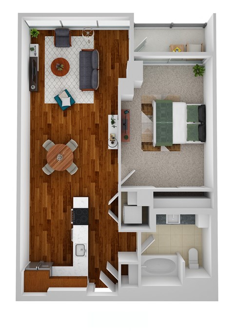 A2 1 Bedroom 1 Bathroom Floor Plan at Optima Old Orchard Woods, Skokie, IL, 60077