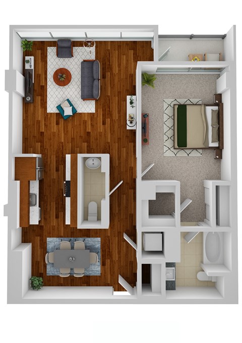 A3 1 Bed 1.5 Bath Floor Plan at Optima Old Orchard Woods, Skokie, 60077