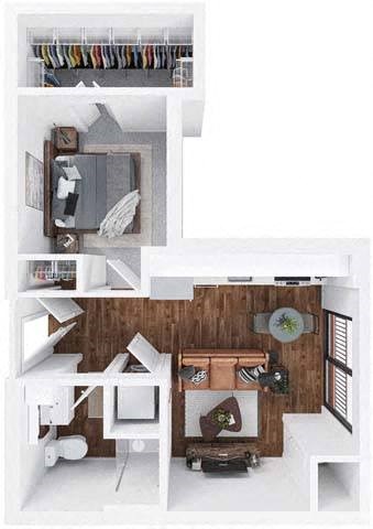 Cascade 1 bedroom 1 bathroom floor plan at The Hallon Apartments, Hopkins, Minnesota