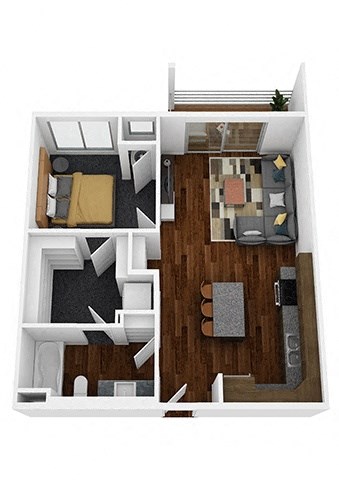 1 bed 1 bath Alta Floor Plan at The Lodge at Overland, Rochester, MN, 55901