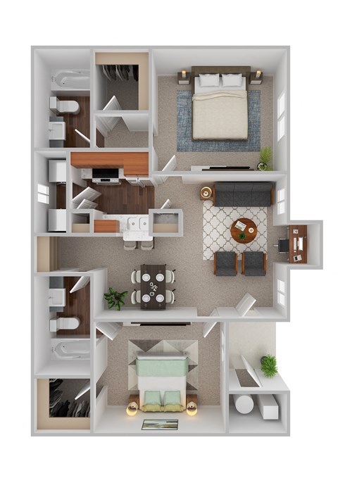 a 3d floor plan of a house with a bedroom and living room
