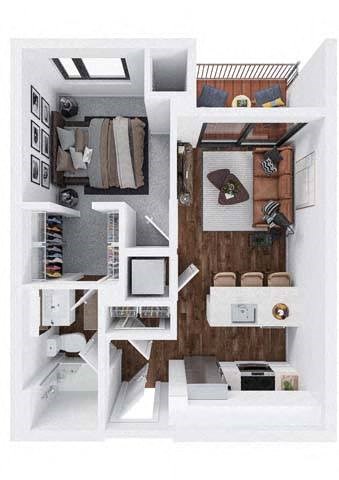 Heritage 1 bedroom 1 bathroom floor plan  at The Hallon Apartments, Hopkins