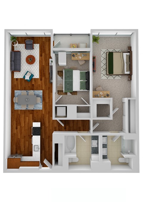 B3 2 Bed 2 Bath Floor Plan at Optima Old Orchard Woods, Illinois