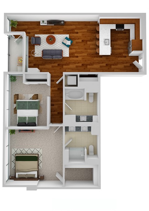 B4 2 bedroom 2 bath Floor Plan at Optima Old Orchard Woods, Illinois, 60077