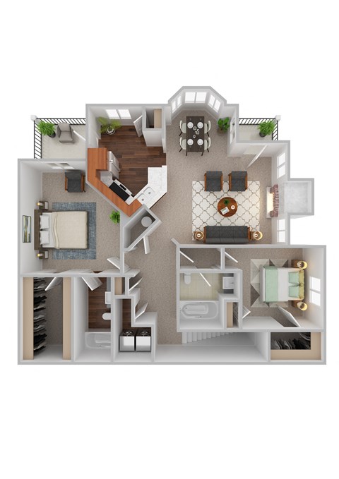 a 3d floor plan of a house with a bedroom and a living room
