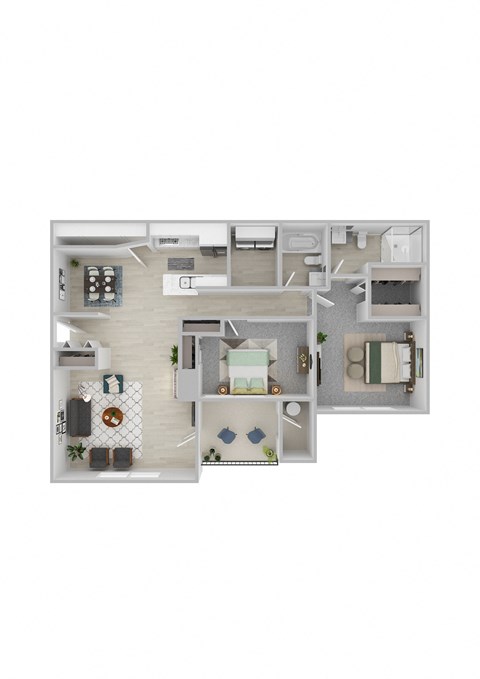 The Barton 2 Bed 2 Bath Floor Plan at The Villas at Main Street Apartments, Ann Arbor, MI