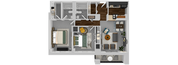 a 1 bedroom apartment is shown with a bedroom floor plan and a bathroom