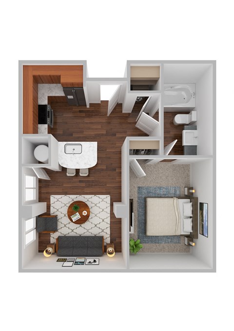 Broadway 1 Bed 1 Bath Floor Plan at Residences at The Streets of St. Charles Apartments in Missouri, 63303