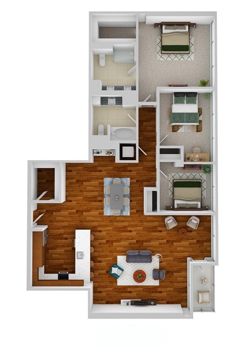 C1 3 Bed 2 Bath Floor Plan at Optima Old Orchard Woods, Skokie, 60077