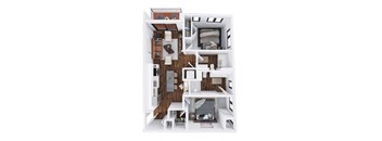 Encore 2 bed 2 bathroom floor plan at The Hallon Apartments, Hopkins
