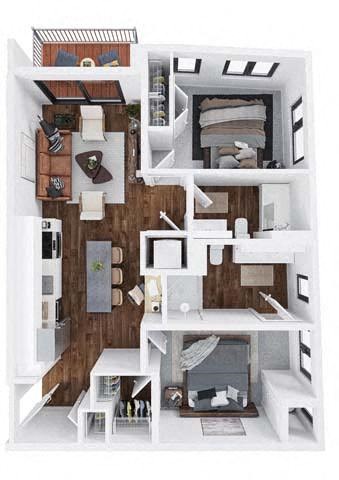 Encore 2 bed 2 bathroom floor plan at The Hallon Apartments, Hopkins