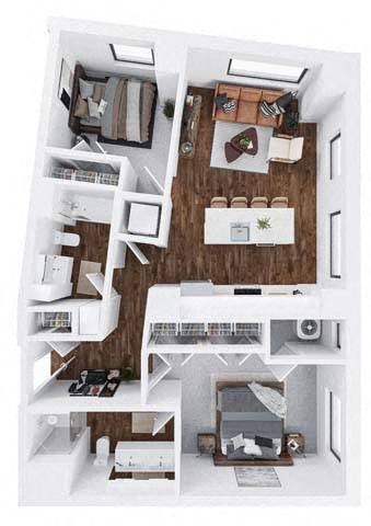 Blis 2 bed 2 bathroom floor plan at The Hallon Apartments,Minnesota, 55343