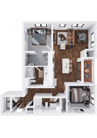 Glencoe 2 bed 2 bathroom floor plan at The Hallon Apartments, Hopkins,MN