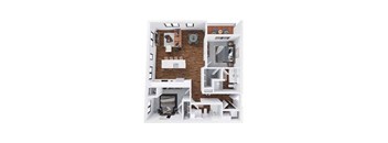 Gold 2 bed 2 bathroom floor plan at The Hallon Apartments, Hopkins, Minnesota