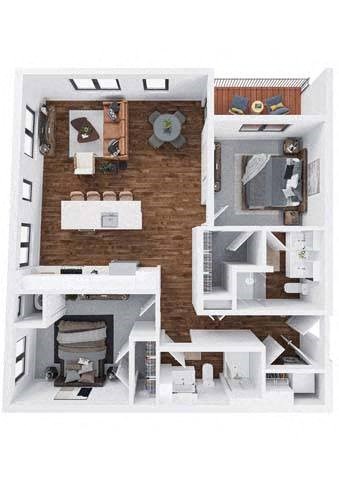 Gold 2 bed 2 bathroom floor plan at The Hallon Apartments, Hopkins, Minnesota