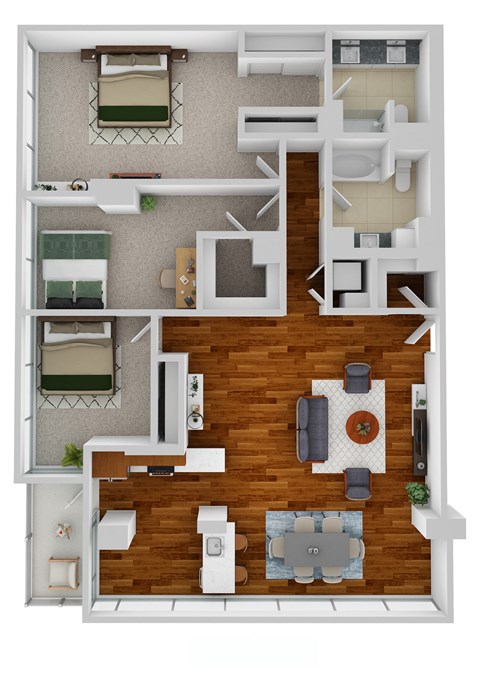 C2 3 Bedroom and 2 Bath Floor Plan at Optima Old Orchard Woods, Skokie, Illinois