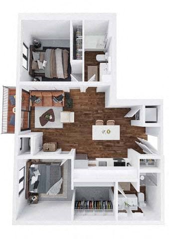 Honey 2 bed 2 bathroom floor planat The Hallon Apartments,Minnesota, 55343