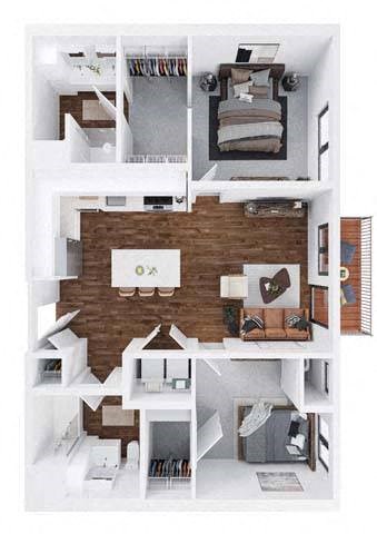 Clyde 2 bed 2 bathroom floor plan at The Hallon Apartments, Hopkins, 55343