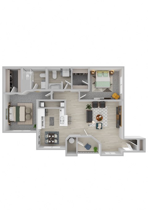 The Camden 2 Bedroom 2 Bathroom Floor Plan at The Villas at Main Street Apartments, Ann Arbor, 48103
