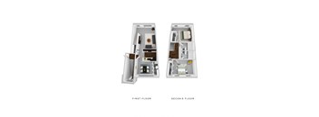 two floor plans of a house with bedroom and living room