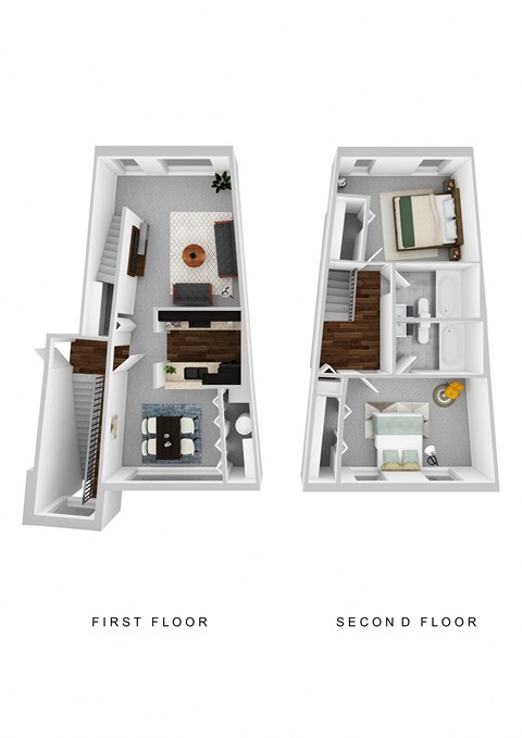 two floor plans of a house with bedroom and living room