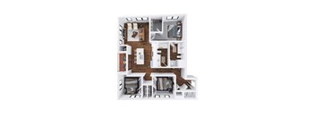 Marion 3 bedroom 2 bathroom floor plan at The Hallon Apartments, Hopkins, Minnesota