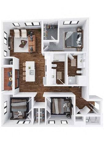 Marion 3 bedroom 2 bathroom floor plan at The Hallon Apartments, Hopkins, Minnesota