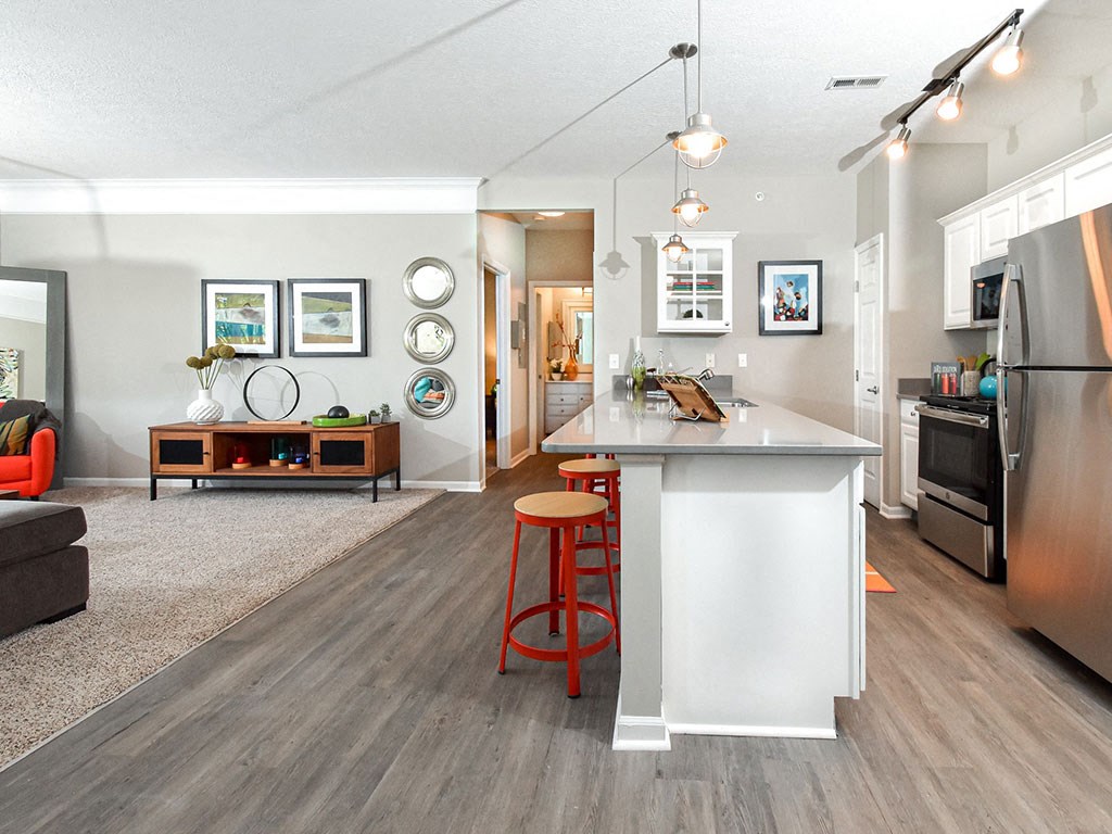 Kitchen with stone countertops at Central Park Apartments in Worthington, Columbus, OH