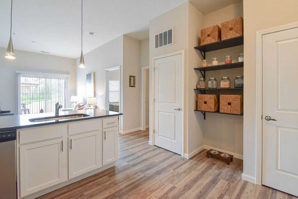 Kitchen with White Cabinets at Mirada Apartments, Lewis Center
