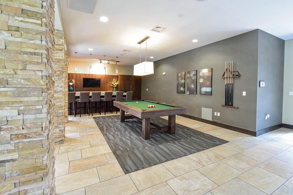 A billiards table in the clubhouse at Park Laureate Apartments, Louisville
