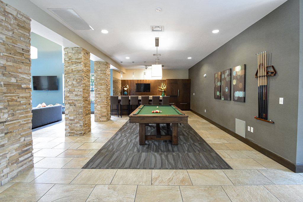A pool table in the clubhouse at Park Laureate Apartments, Louisville, 40220