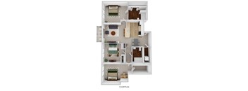 3 Bedroom and 2 Bath Floor Plan at Waterchase Apartments, Wyoming, MI, 49519