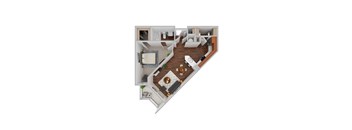 Mulholland One Bed One Bath Floor Plan at Residences at The Streets of St. Charles Apartments in St. Charles, 63303