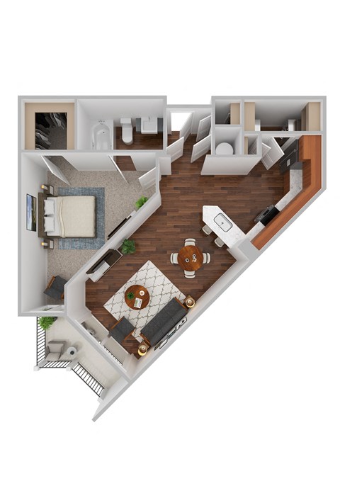 Mulholland One Bed One Bath Floor Plan at Residences at The Streets of St. Charles Apartments in St. Charles, 63303