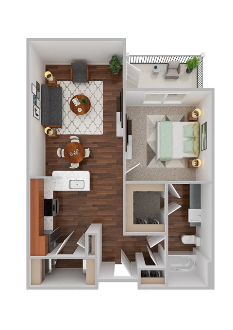 Nichols 1 Bedroom 1 Bath Floor Plan at Residences at The Streets of St. Charles Apartments in  St. Charles, MO